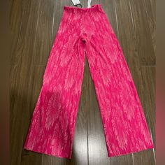 Zara Combination Knitted Print Pants Casual Pink Knit Bottoms, Chic Knit Trousers, Chic Knit Wide Leg Pants, Chic Wide Leg Knit Pants, Chic Knit Pants With Elastic Waistband, Chic Knit Long Pants, Knit Trousers For Loungewear, Knit Straight Leg Pants, Fitted Knit Bottoms For Spring