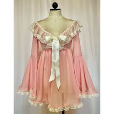 Chiffon retro style babydoll with ruffled French lace and satin bow. Can be made in all sizes and is customizable. Kawaii Inspired Outfits, Lace Wedding Night Dress With Ruffles, Vintage Ruffled Dresses For Wedding Night, Nightgowns, Satin Bow, French Lace, Melanie Martinez, Dream Dress, Cute Fashion