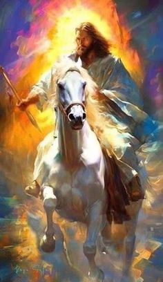 jesus riding on the back of a white horse