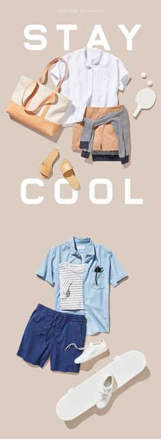 an advertisement with clothes and shoes on it for the stay cool campaign, which is designed to