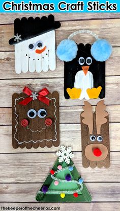 christmas crafts for kids to make with paper plates and glue on wood planks that look like snowmen