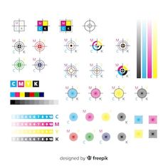 an assortment of different colored circles and squares on a white background with the words design by freepek