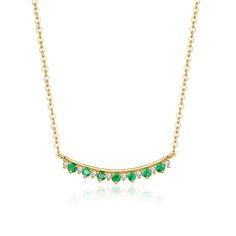 FANCIME Mademoiselle Green Green Emerald Smile 14K Yellow Gold Necklace Main 14k Yellow Gold Necklace, Gold Bar Necklace, Emerald Necklace, Necklace Online, Emerald Green, Bar Necklace, Necklace Designs, Turquoise Necklace, Emerald