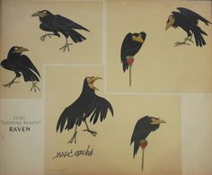 four drawings of black birds with yellow beaks