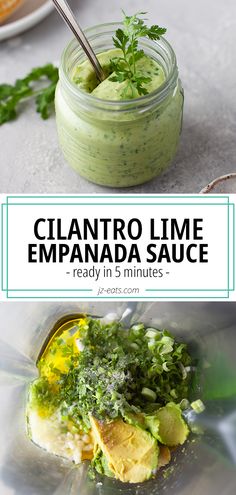 empanada sauce in a jar and ingredients in a blender Green Sauce For Empanadas, Green Empanada Sauce, Dip For Empanadas, Empanada Dinner Sides, Empanada Sauce Cilantro, Salsa For Empanadas, Empanadas Side Dish, Veggie Empanadas Recipe, Sides For Empanadas Dinners