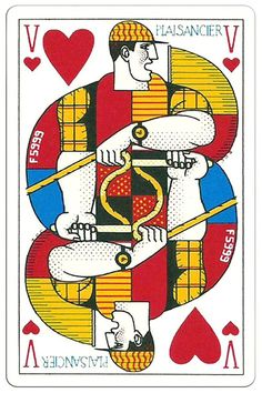 a playing card with two men holding hands