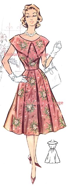 Vintage 1950s Dress Pattern - PDF - Pattern No 26: Carolyn. 1950s Dress Patterns, Pattern Outfits, Plus Size Patterns, Patron Vintage, 1950s Dress