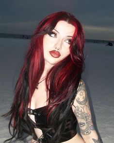 Arsonists Lullaby, Vampire Hair, Band Hairstyles, Hairstyles For Natural Hair, Rubber Band Hairstyles, Skunk Hair, 2023 Beach, Black Red Hair