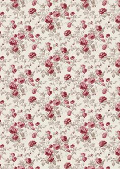 a white and red floral wallpaper with pink flowers