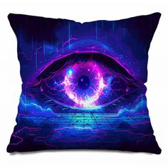 a pillow with an eye in the center and lightning coming out of it's iris