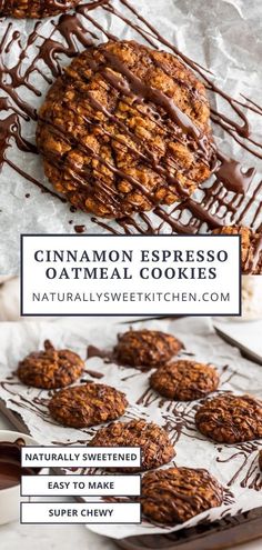 chocolate covered oatmeal cookies are drizzled with chocolate