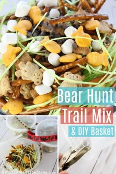 the bear hunt trail mix and diy basket is ready to be made into an appetizer