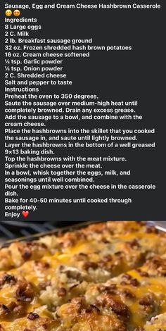 an image of a recipe for baked cheese casserole on the stove with instructions