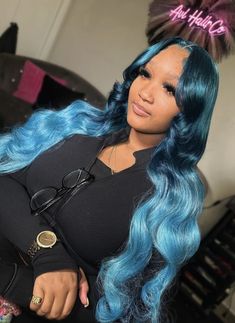 Colorful Frontal Wig, Blue Ombre Wig, Colored Bob, Wig Maker, Bday Hair, Hair Color For Dark Skin, Teenage Hairstyles, Weave Ponytail Hairstyles, Glamour Hair