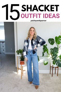 Here are 15 outfit ideas for shackets - plus a bunch of different styles of shackets to check out! Great outfit ideas for women for the fall, winter, and spring. Shacket Outfit Women, Shacket Outfit, Outfit Ideas For Women, Cute Fall Outfits