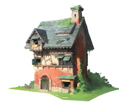 an old house with ivy growing on the roof