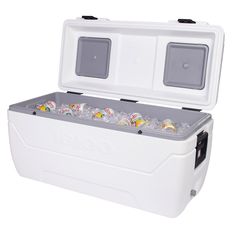 an ice chest with two coolers filled with drinks