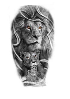 a lion and its cub tattoo on the arm