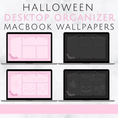 halloween desktop organizer macbook wallpapers with pink and black designs on the screen