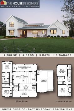 the floor plan for this modern farmhouse house