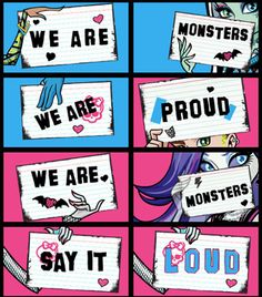 cartoon characters holding up signs that say we are proud, we are proud and we are proud