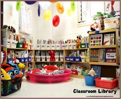 a classroom with toys and bookshelves in it