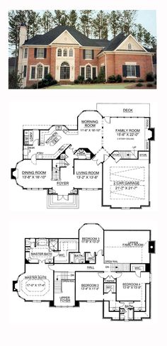 two story house plans with an open floor plan for the first and second floors,