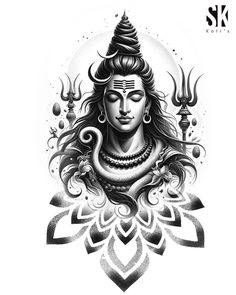 an image of the hindu god in black and white