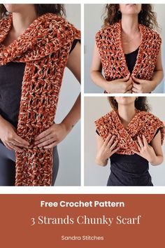 this is a crochet pattern for a 3 strands yarn scarf - free on the blog Easy Scarf Crochet Pattern For Beginners, Scarf Pattern Free, Chunky Scarf Pattern, Free Crochet Scarf, Crochet Scarf For Beginners, Crochet Scarf Easy, Fast Crochet, Crochet Scarf Pattern