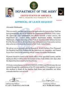 an official letter from the department of the army requesting that it is in need of approval