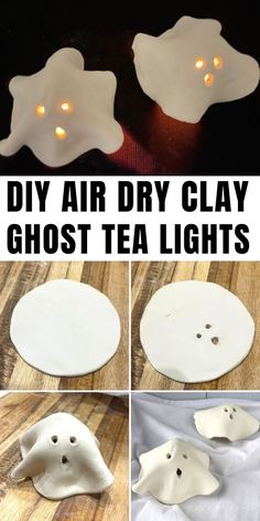 diy air dry clay ghost tea lights