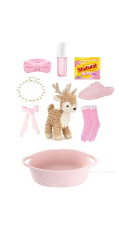 the contents of a doll's accessories including shoes, socks, and other items