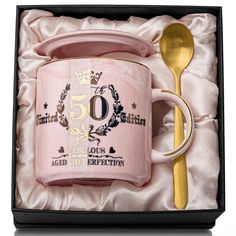 PRICES MAY VARY. 50TH BIRTHDAY GIFTS FOR WOMEN: The 50 pattern on the mug simply represents the commemoration of this milestone birthday; no age is defined by a number. You don't look a day over "fabulous"! This "Fabulous 50 Limited Edition" coffee mug is a lovely gift for 50 years old women. A good gift idea to celebrate a woman who was born in 1973. Gifts for women 50th birthday to your mum, wife, sister, best friend, or coworker. Also as gifts for hanksgiving/Christmas/Mother's Day/Valentines 50th Birthday Gifts For Women, Fabulous 50, Turning 50, Sister Friends, Aged To Perfection, 50th Birthday Gifts, Gold Pattern, Birthday Gifts For Women, 50th Birthday