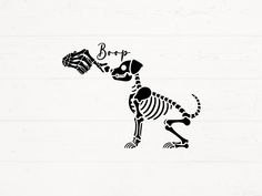 a black and white drawing of a dog with a bone in it's mouth