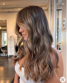 Brown Hair Inspo With Highlights, Light Brown Balayage Dark Roots, Brunette Hair With Carmel Highlights, Lighter Highlights On Brown Hair, Hair Inspo Brunette Highlights, Haircut Inspo Brunette, Dark With Caramel Highlights, Carmel Hair Highlight, Slight Highlights Brown Hair