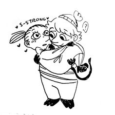 a black and white drawing of a cartoon character hugging another character with the caption s - strongy