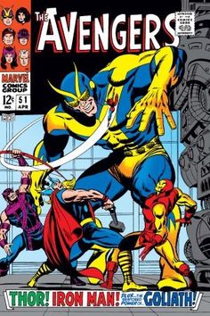 the cover to avengers comics, featuring wolverine and iron man in front of other characters