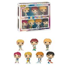 an assortment of pop vinyl figures including one with blonde hair and the other with blue eyes