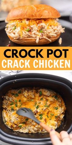 the crock pot is filled with chicken and cheese