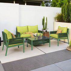 [Extra Thick Seat & Back Cushions] The seat and back cushions of these 4-piece patio furniture sets are constructed with a high-quality and resilient sponge, measuring 3.9 inches in thickness. This outdoor furniture set maintains its shape even after prolonged use, ensuring comfort and relaxation when leaning on it for extended periods. Moreover, the zippered cover is UV-protected, fade-resistant, and abrasion-resistant. [Premium Material for Lasting Use] Our 4-piece boho patio furniture set is… Lime Green Patio Decor, Colorful Patio Furniture, Green Metal Outdoor Furniture, Boho Patio, Colorful Patio, Single Arm Chair, Tempered Glass Table Top, Outdoor Patio Set, Round Sofa