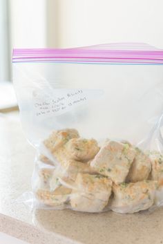 a bag filled with tofu sitting on top of a counter