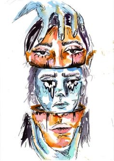 this is a drawing of two people with different faces