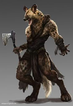 an image of a furry creature with two axes in his hand and claws out to the side