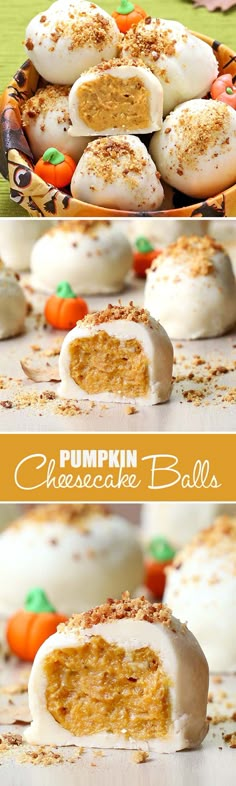 pumpkin cheesecake balls with marshmallows in the middle