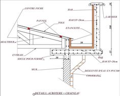 an architectural drawing shows the details of a building's external wall and its components