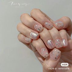 Korean Sparkle Nails, Japanese Style Nails, Korean Nail Art Silver, Silver Douyin Nails, Douyin Nails Sparkle, Korea Jelly Nail, Pretty Gel Nails, Soft Nails