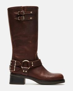 ASTOR Brown Leather Knee High Boot | Women's Boots – Steve Madden Brown Boots Outfit Knee High, Fall Outfit Boots, Dark Brown Leather Boots, Brown Leather Knee High Boots, Tall Brown Leather Boots, High Quality Boots, Boots For Fall, Brown Knee High Boots, Madden Boots