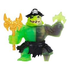 a green and black toy with an evil look on it's face, arms and legs