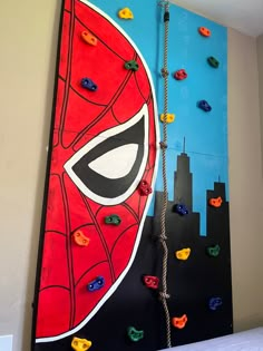 DIY rock climbing wall for kids spiderman Diy Rock Wall For Kids, Rock Climbing Wall For Kids, Diy Rock Wall, Diy Rock Climbing Wall, Spiderman Room Ideas, Climbing Wall For Kids, Spiderman Room Decor