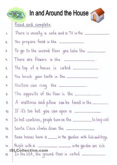 worksheet for reading in and around the house